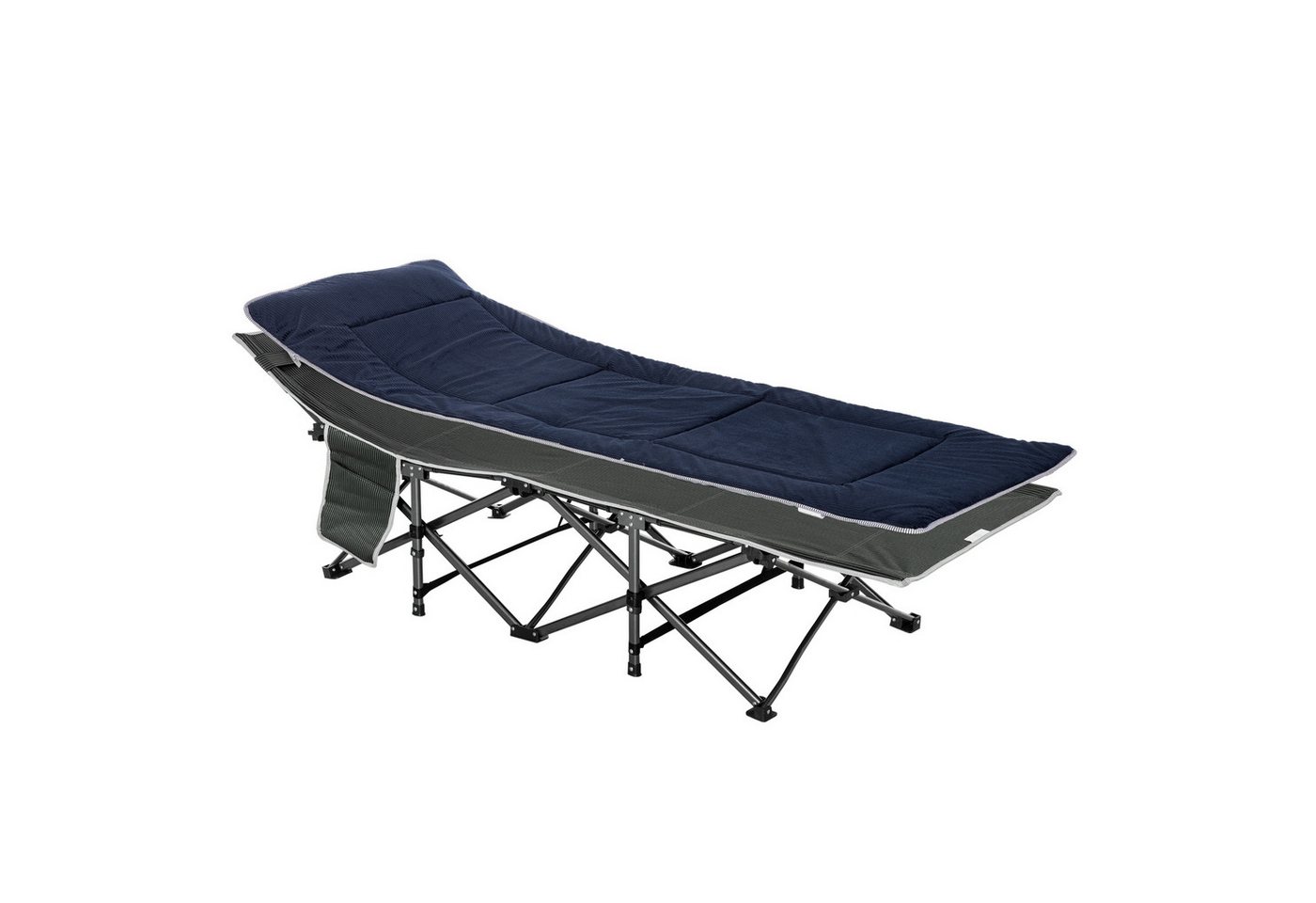 MC Star Feldbett Campingbett klappbar Klappbett mit Kopfkissen Seitentasche Matratze (Matratze Gästebett bis 150 kg belastbar Reisen Outdoor Oxford Dunkelblau+Grau 188 x 64,5 x 53 cm) von MC Star