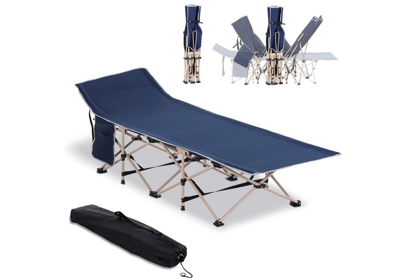 MC Star Feldbett Faltbares Campingbett mit Aufbewahrungstasche, Stahl & Oxford (Blau, 190x68x52cm) von MC Star