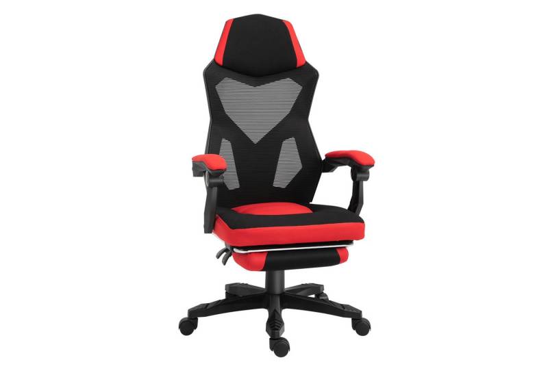 MC Star Gaming-Stuhl Ergonomischer Schreibtischstuhl mit Fußstütze höhenverstellbar (Polyester Schwarz Rot 58 x 72 x 112-122 cm für Büro & Gaming) von MC Star
