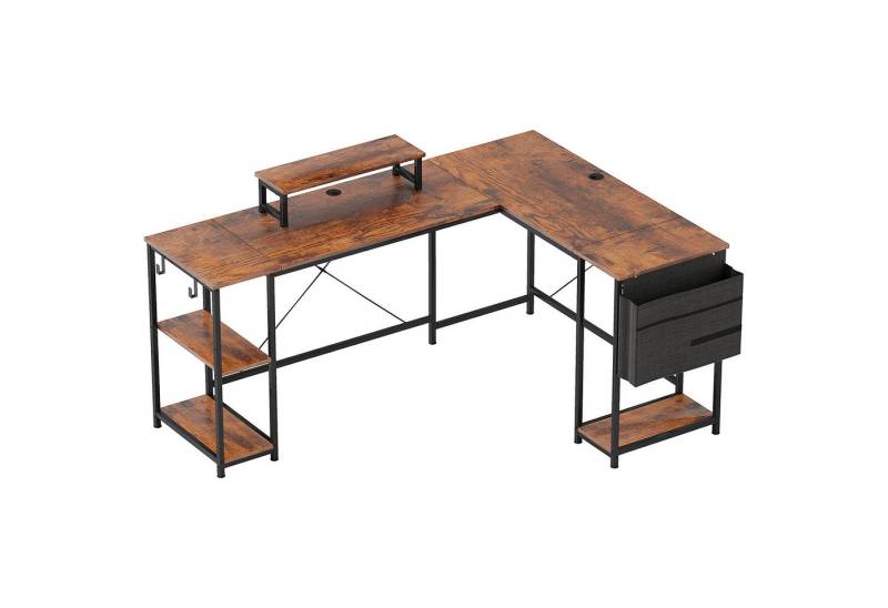 MC Star Gamingtisch L-förmiger Schreibtisch 168 x 120 cm Eckschreibtisch mit Ablagefächern (Aufbewahrungstasche Umkehrbar Computertisch mit Monitorständer GamingTisch für Büro, Heimbüro, Rustikal-Braun) von MC Star