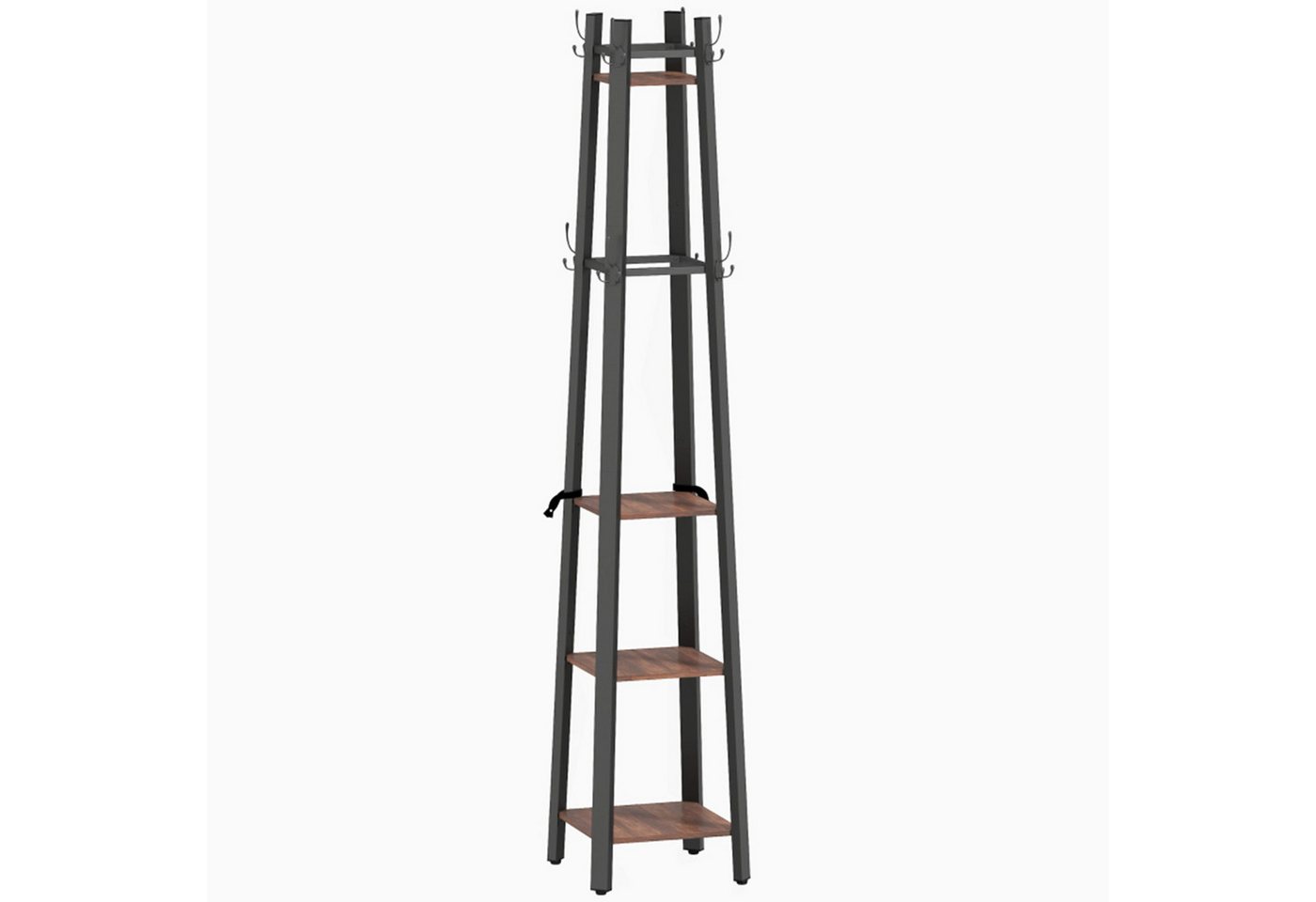 MC Star Garderobenständer mit 4 Ebenen, freistehender Kleiderständer, 8 Haken, 4 Regale, (Industrie-Stil, Metall, Spanplatte, Braun) von MC Star