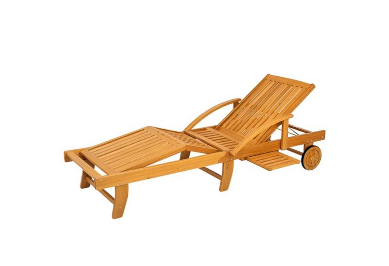 MC Star Gartenliege Sonnenliege Holz klappbar mit Seitentisch, Rolle, Liegestuhl, Fach verstellbare Rückenlehne, Campingliege, Gartenstuhl bis 160 kg belastbar, für Garten Strand, Teak von MC Star