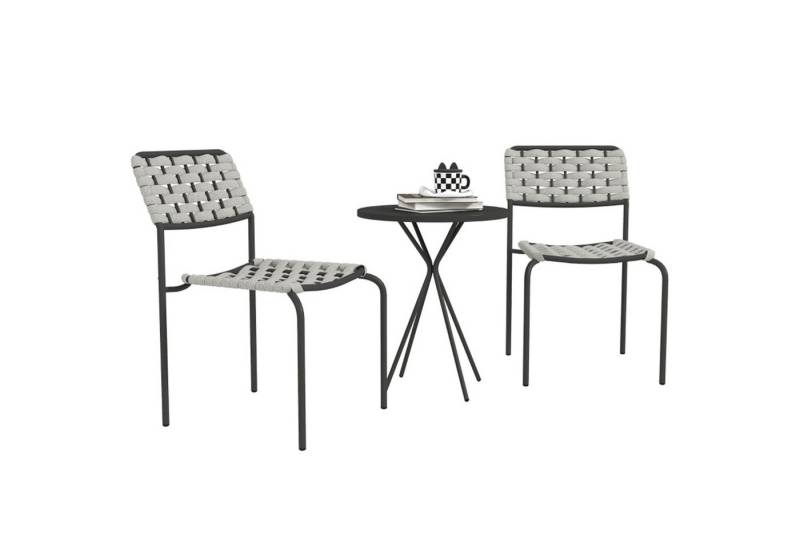 MC Star Gartenlounge-Set Polyrattan Gartenmöbel Set, Outdoor Lounge Balkonmöbel, (3-teilig Sitzgruppe mit 2 Stapelbare Stühle, Tisch, wetterfest Gartenlounge für Garten, Terrasse Balkon, Grau) von MC Star