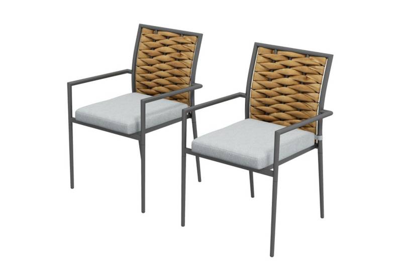 MC Star Gartenstuhl 2er-Set Rattan Gartensessel Set mit Kissen, Stapelbarer Gartenstuhl (Balkonstuhl für Terrasse, Stahl, 57 x 58 x 87 cm, Grau) von MC Star