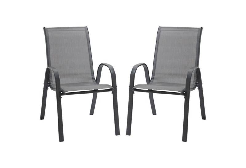 MC Star Gartenstuhl 2er Set Stapelstuhl mit Armlehne Metall Mesh-Gewebe grau (für 4 Personen rutschfest Balkontisch Outdoor Esstisch für Garten, Terrasse Balkon Schwarz), 70x54x90cm für Terrasse und Gartenmöbel von MC Star