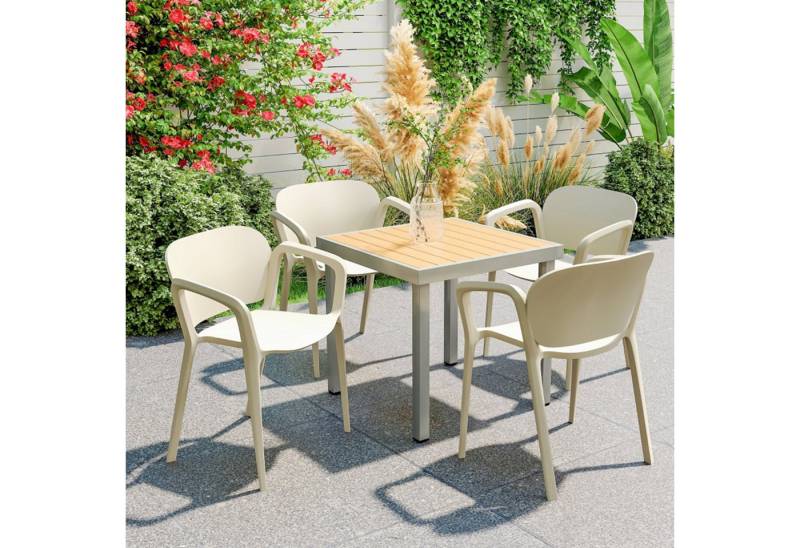 MC Star Gartenstuhl 4er Set wetterfest Gartenstühle aus Kunststoff Stapelstuhl (mit Armlehne Rückenlehne bis 120 kg belastbar, 4 St) von MC Star