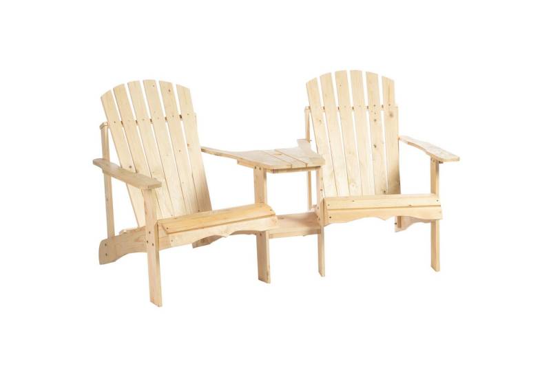 MC Star Gartenstuhl Adirondack mit Tisch und Schirmloch 2-Sitzer Sitzgruppe Gartenmöbel (für Balkon aus massivem Holz in Natur 178 x 87 x 92 cm) von MC Star