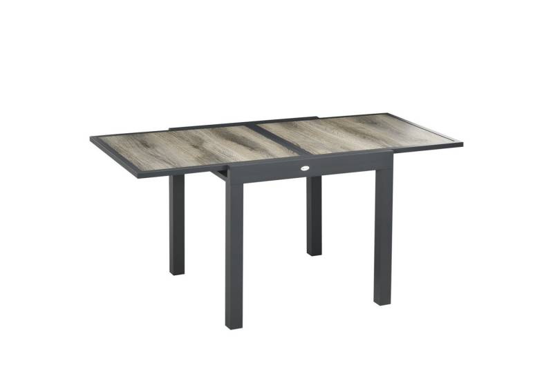MC Star Gartentisch Esstisch mit Ausziehbarer Tischplatte, Terrassentisch mit Holzoptik (Balkontisch aus Alu, Beige+Grau, 160 x 80 x 75cm) von MC Star