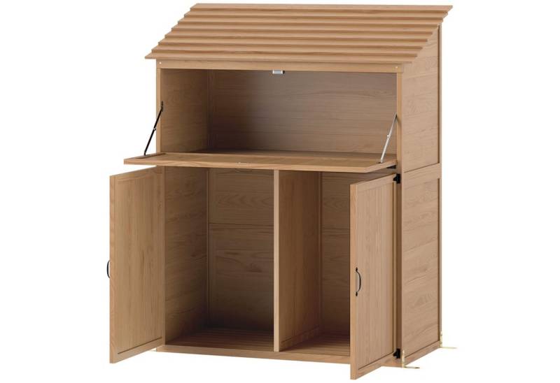 MC Star Gerätehaus Gartenschrank Holz, Geräteschuppen mit Stufen-Pultdach Ablage, Tisch Doppeltüren 110 x 54 x 136 cm von MC Star