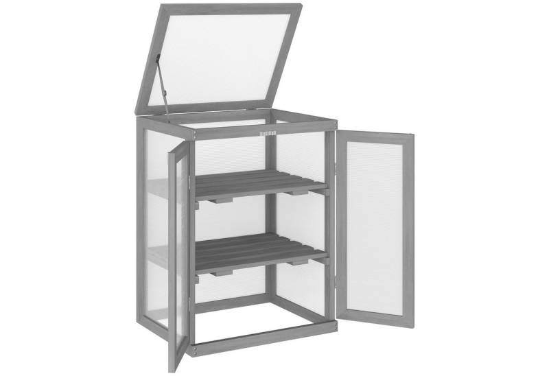 MC Star Gewächshaus 3 Stufen Frühbeet Treibhaus mit 2 Türen aus Holz, Polycarbonat wetterfest, belastbar bis 15 kg je Einlegeboden, dunkelgrau von MC Star