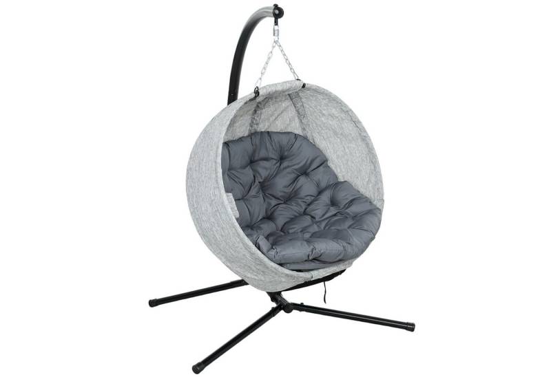 MC Star Hängesessel für den Außenbereich, faltbar Hängeschaukel mit Becherhalter (abnehmbar waschbar Sitz, Gestell, Hängematte für 1 Personen, Schaukelsessel für Terrasse, Garten, Grau) von MC Star