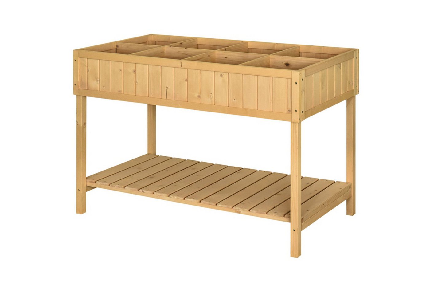 MC Star Hochbeet Pflanztisch Blumenkasten Anzuchttisch 8 Fächer (mit Abfluss Ablage Tanne Massivholz Naturholz 110 x 46 x 76 cm) von MC Star