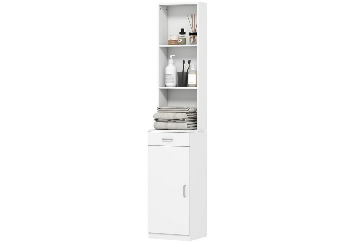 MC Star Hochschrank Badezimmerschrank hoch Badschrank schmal mit Schublade (Tür, Verstellbare Regale, für Badezimmer, Wohnzimmer 35 x 30,5 x 179 cm Weiß) von MC Star