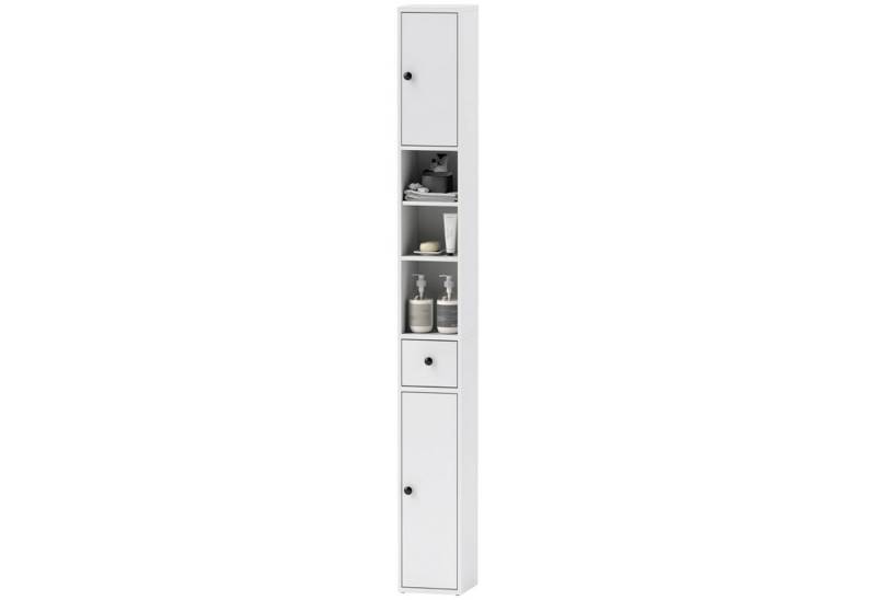 MC Star Hochschrank Badezimmerschrank schmal, Hochschrank Toilettenschrank mit Schublade (3 offenen Fächern, verstellbarem Regal, Badschrank für kleine Räume, Badezimmer, Wohnzimmer 20 x 20 x 178 cm Weiß) von MC Star