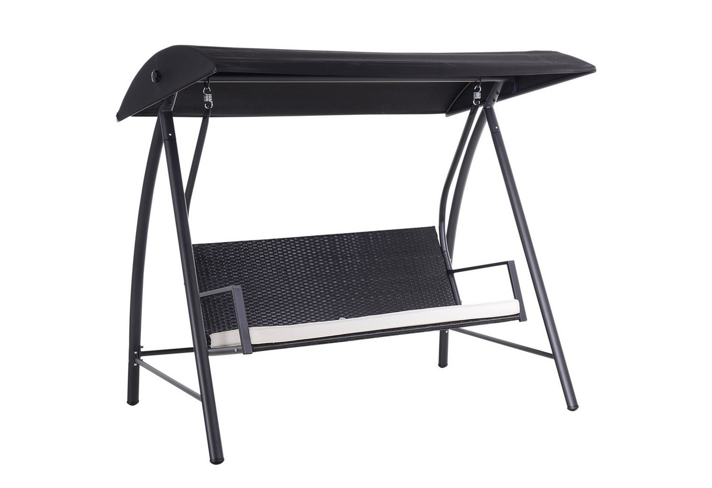 MC Star Hollywoodschaukel 3-Sitzer Gartenschaukel mit Dach aus Polyrattan und Metall, in Schwarz 198x124x179 cm für Garten und Terrasse von MC Star