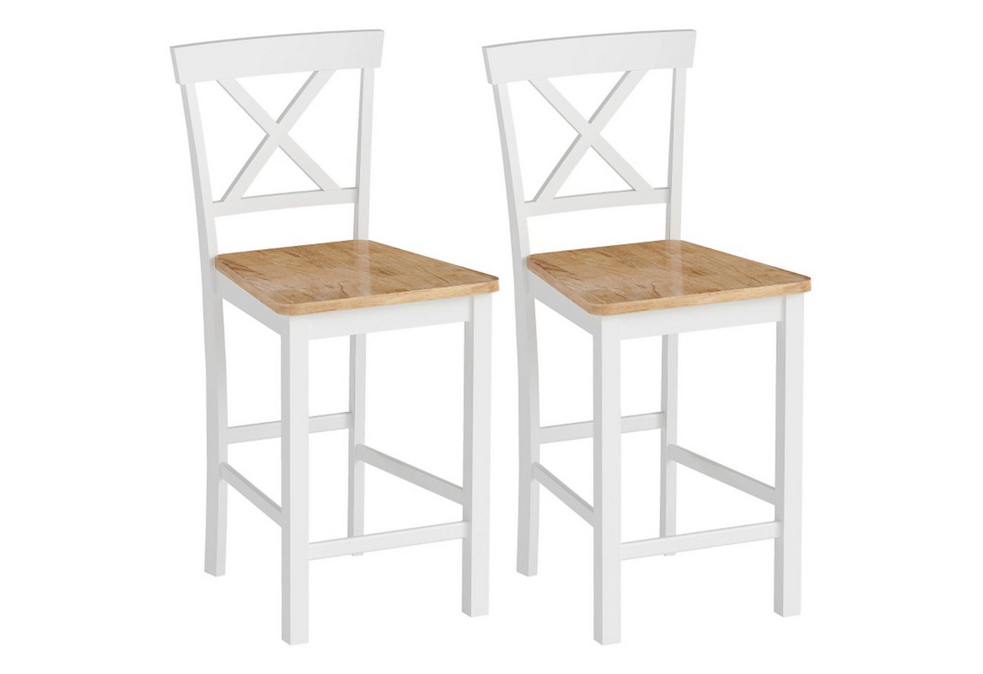 MC Star Holzstuhl 2er-Set Barstühle mit Rückenlehne und Fußstütze, Kautschukholz (für Küche, Esszimmer, Bar, Eiche+Weiß) von MC Star