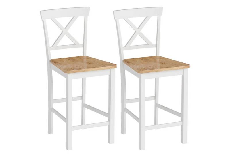 MC Star Holzstuhl 2er-Set Barstühle mit Rückenlehne und Fußstütze, Kautschukholz (für Küche, Esszimmer, Bar, Eiche+Weiß) von MC Star