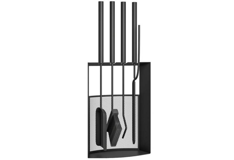 MC Star Kamingitter Kaminbesteck Set 5teilig Kaminzubehör mit Besen, Schaufel (Schürhaken Zange Ständer Metall, Schwarz) von MC Star