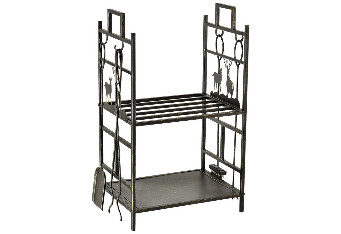 MC Star Kaminholzregal Kaminholzständer mit Kaminbesteck, Brennholzregal Feuerholzablage, (aus Eisen in Gold 51,5x33x77 cm für gemütliche Abende) von MC Star