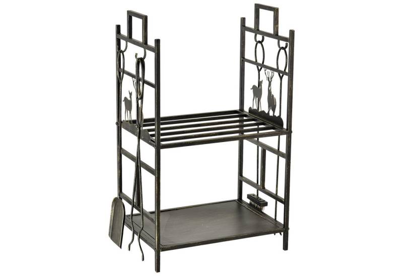 MC Star Kaminholzregal Kaminholzständer mit Kaminbesteck, Brennholzregal Feuerholzablage, (aus Eisen in Gold 51,5x33x77 cm für gemütliche Abende) von MC Star