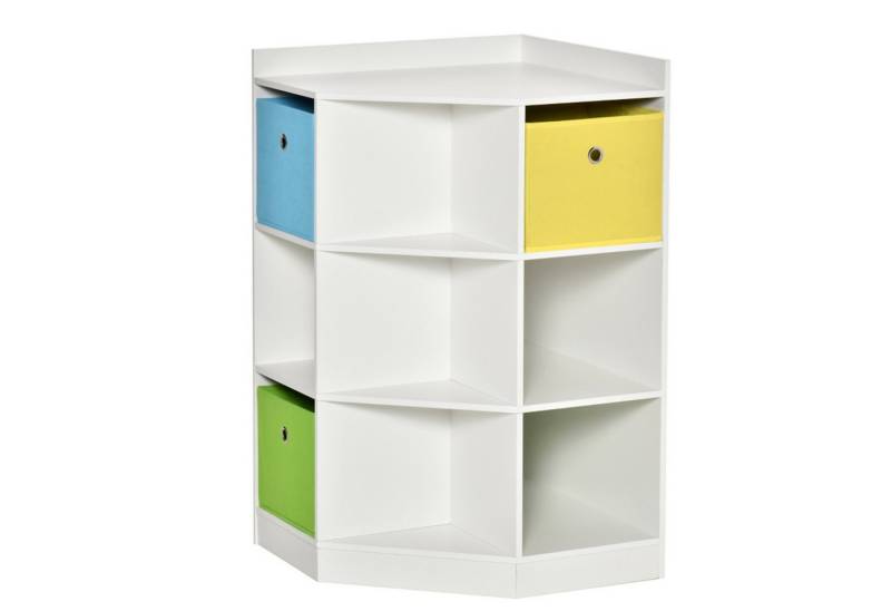 MC Star Kinderregal Eckregal mit 3 Aufbewahrungsboxen Kinderzimmer Spielzeugablage, für 3-12 Jahre Kinder Weiß 57,4 x 57,4 x 94 cm von MC Star