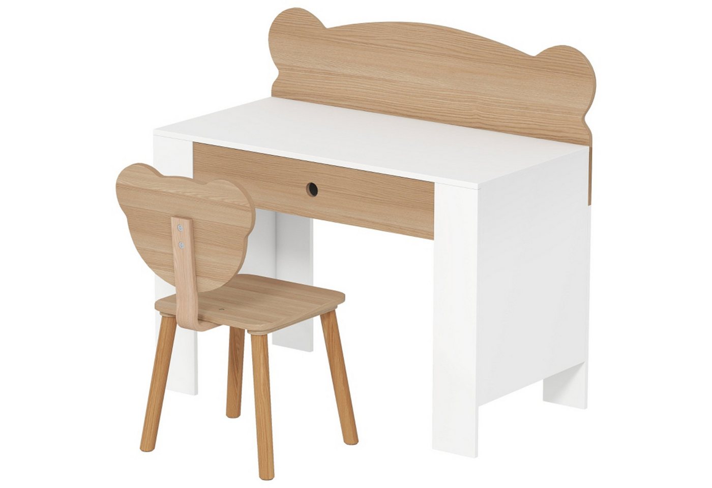 MC Star Kinderschreibtisch Set mit Tischplatte & Schublade Kinder Schreibtisch und Stuhl (mit Bärenform Schülerschreibtisch Kindertisch Jugendschreibtisch für Jungs & Mädchen Naturholz) von MC Star