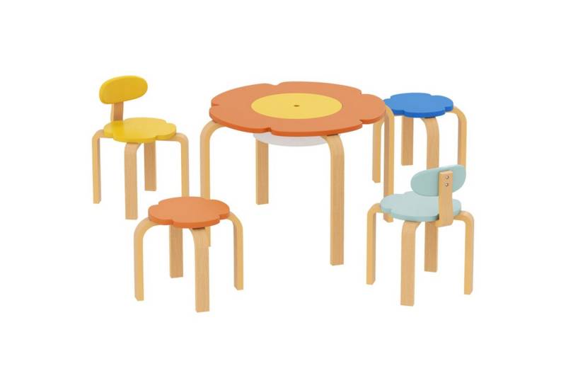 MC Star Kindertisch 5-teiliges Kindertisch- und Stuhl-Set, mit Aufbewahrungstasche (Blumenform, für Spielzimmer, Kinderzimmer, Holz, Bunt) von MC Star
