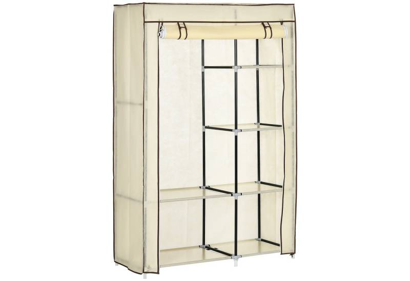 MC Star Kleiderschrank Stoffschrank faltbar mit 2 Kleiderstangen und 6 Fächern in Creme (in Creme für Schlafzimmer und Flur) von MC Star