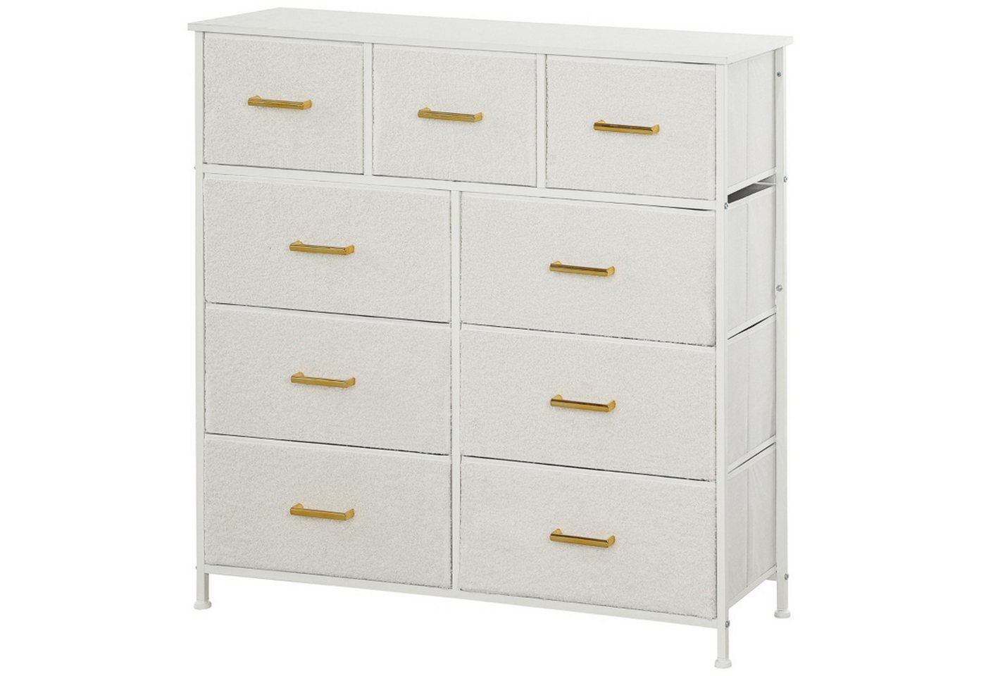 MC Star Kommode Sideboard mit 9 Stoffschubladen, Schubladenschrank mit Arbeitsplatte (Griff, Aufbewahrungsschrank für Wohnzimmer, Schlafzimmer, Cremeweiß) von MC Star