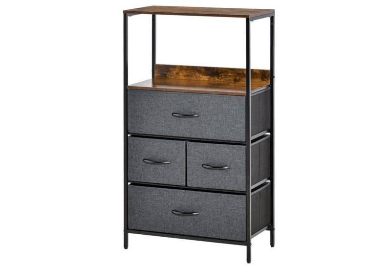 MC Star Kommode mit 4 Schubladen aus Leinen Aufbewahrungsschrank Kommodenschrank (mit Ablage Griffen, Modern-Design Aufbewahrungskommode Schubladenschrank für Schlafzimmer, Wohnzimmer Schwarz) von MC Star
