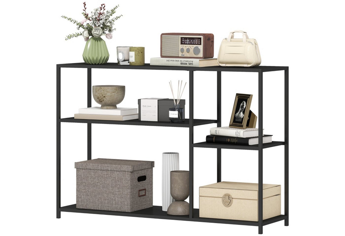 MC Star Konsolentisch Flurtisch mit 4 Ablagen, Beistelltisch mit Stahlrahmen (Metallregal für Kleinen Raum, Eingang, Flur, Wohnzimmer, 110 x 30 x 75 cm Schwarz) von MC Star