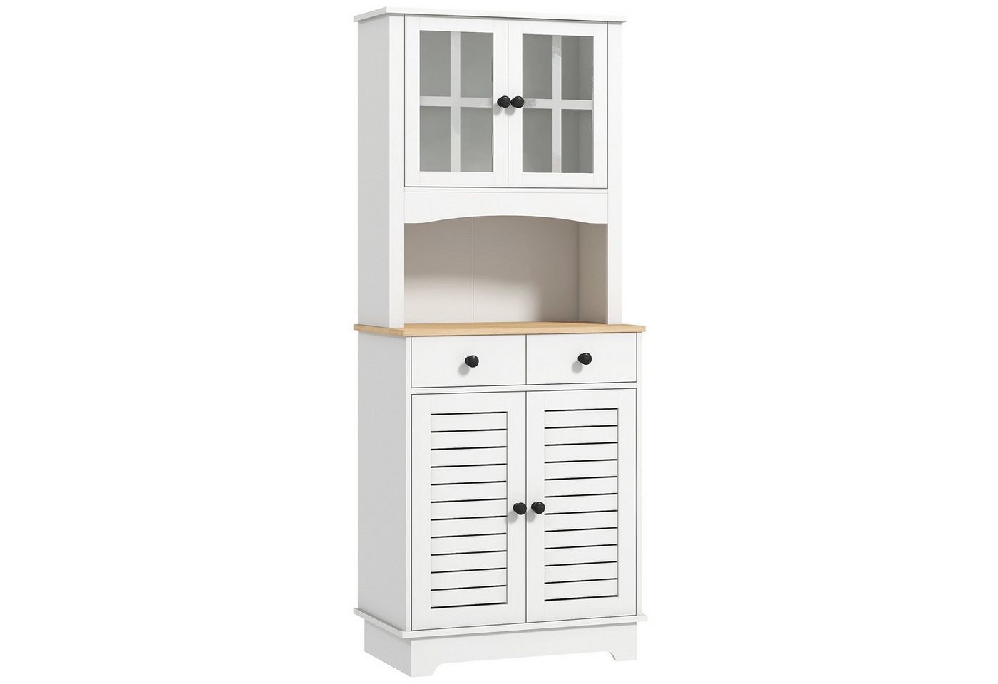 MC Star Küchenbuffet Küchenschrank mit Glastüren, 2 Schubladen, Geschirrschrank (Esszimmerschrank, Holz, 68 x 39,5 x 170 cm, Weiß) von MC Star