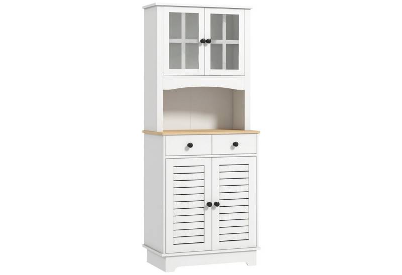 MC Star Küchenbuffet Küchenschrank mit Glastüren, 2 Schubladen, Geschirrschrank (Esszimmerschrank, Holz, 68 x 39,5 x 170 cm, Weiß) von MC Star