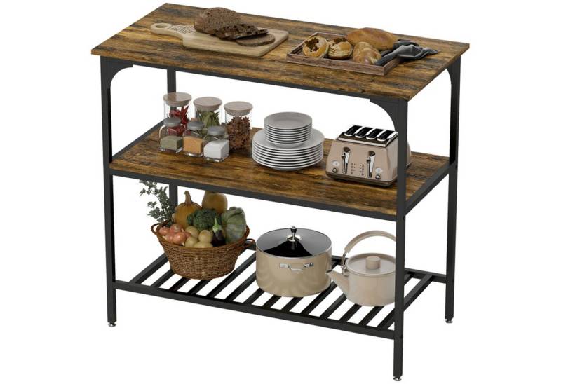 MC Star Küchenregal Bäckerregal, 3-stufiges mit Stahlrahmen, Rustikales Braun+Schwarz von MC Star