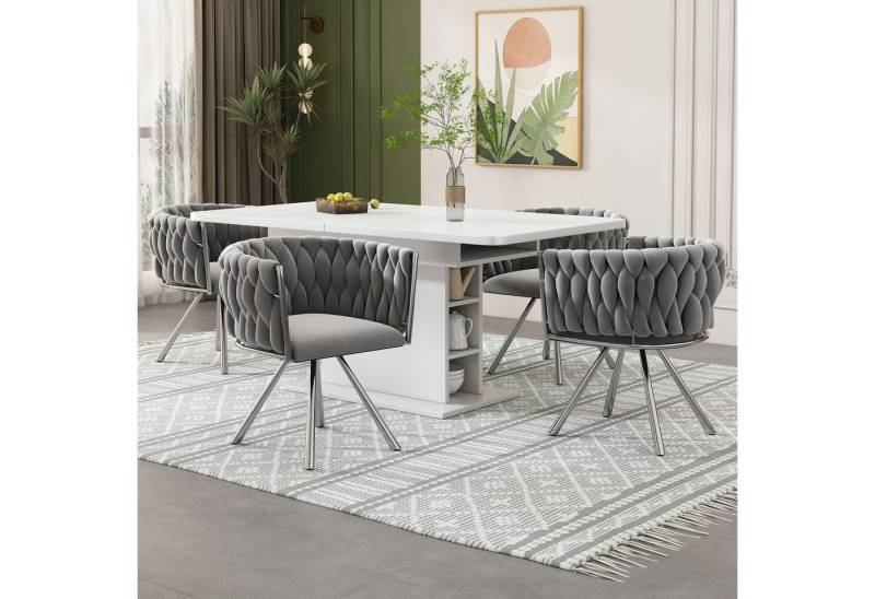 MC Star Küchenstuhl 2 STK Samt-Esszimmerstuhl einzelner heller Luxus-Wohnzimmer (Drehstuhl, Freizeit-Drehstuhl mit vier Stützbeinen aus Metall, Grau+Silber) von MC Star