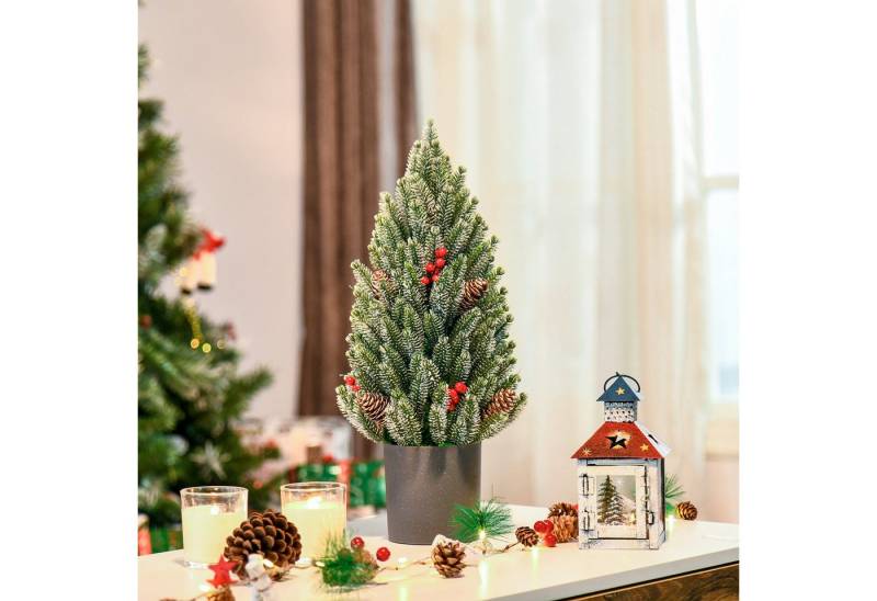 MC Star Künstlicher Weihnachtsbaum Tisch-Christbaum 170 Äste schneebedecktes Design, mit Kunststoffsockel Beeren Tannenzapfen PE PVC Ø27 x 47 cm von MC Star