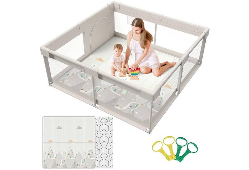 MC Star Laufgitter mit Matte 150x150 cm, Laufstall Baby mit Matratze (Sicher und Geräumig für die Wohnung, Rutschfeste Basis, Atmungsaktives Netzdesign (150X150X64 cm) von MC Star