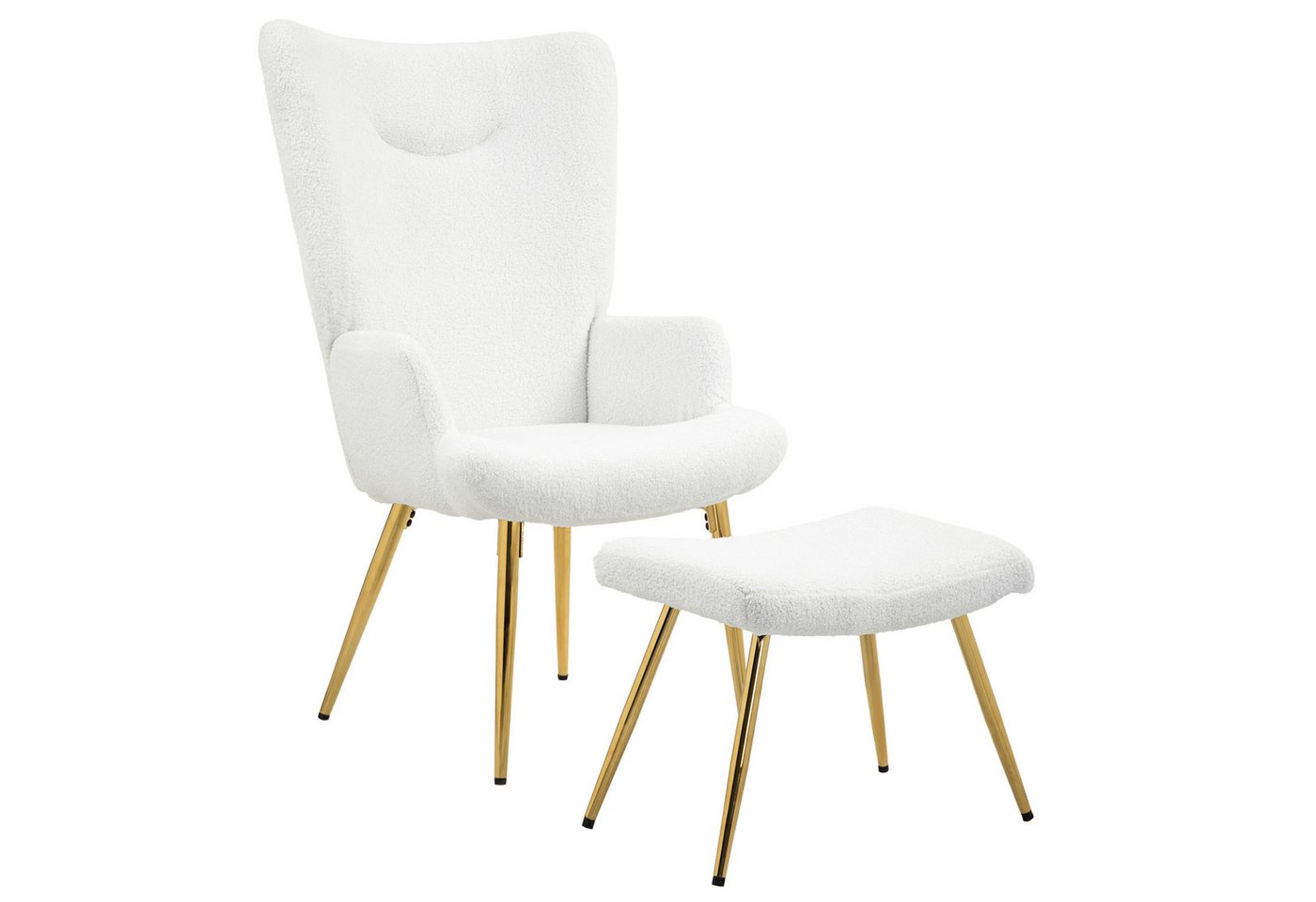MC Star Loungesessel Ohrensessel mit Hocker, Sessel mit Sherpa-Bezug, Hohe Rückenlehne (Loungesessel mit Armlehne, Stahlbeine für Wohnzimmer, Schlafzimmer, Weiß) von MC Star