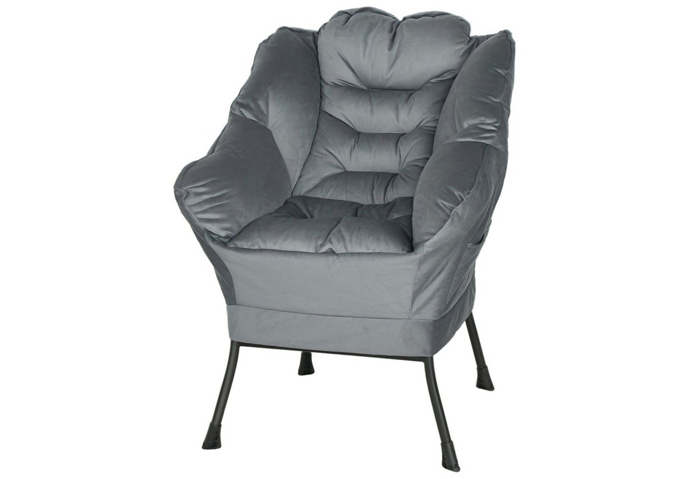 MC Star Loungesessel Sessel Wohnzimmer Gepolstert Relaxsessel mit Seitentasche (Stahlbeine Polstersessel mit Samtoptik, Einzelsessel für Schlafzimmer, Grau) von MC Star