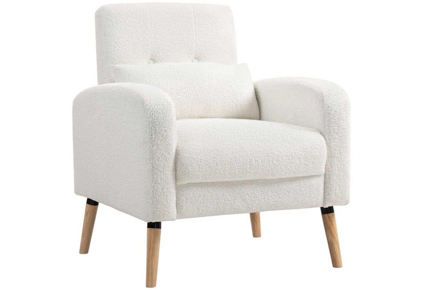 MC Star Loungesessel Sessel mit Lendenkissen, Gepolstert Polstersessel mit Holzbeine (Fleece-Stoff, Relaxsessel Einzelsessel für Wohnzimmer, Schlafzimmer, Weiß) von MC Star