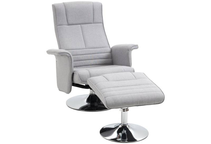 MC Star Massagesessel mit Fußhocker Elektrischer Fernsehsessel mit Liegefunktion (Fernbedienung, Leinenoptik, Stahl, Hellgrau) von MC Star