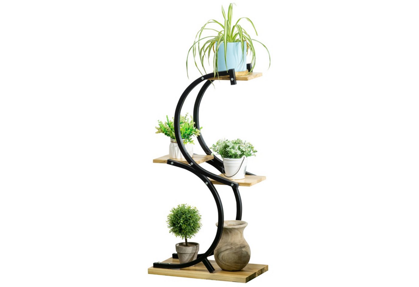 MC Star Pflanzentreppe Pflanzenregal S-Förmige Blumentreppe 4-Ebenen Pflanzenständer (mit Metallgestell und Massivholz Schwarz 46x25x91cm für Garten & Balkon) von MC Star