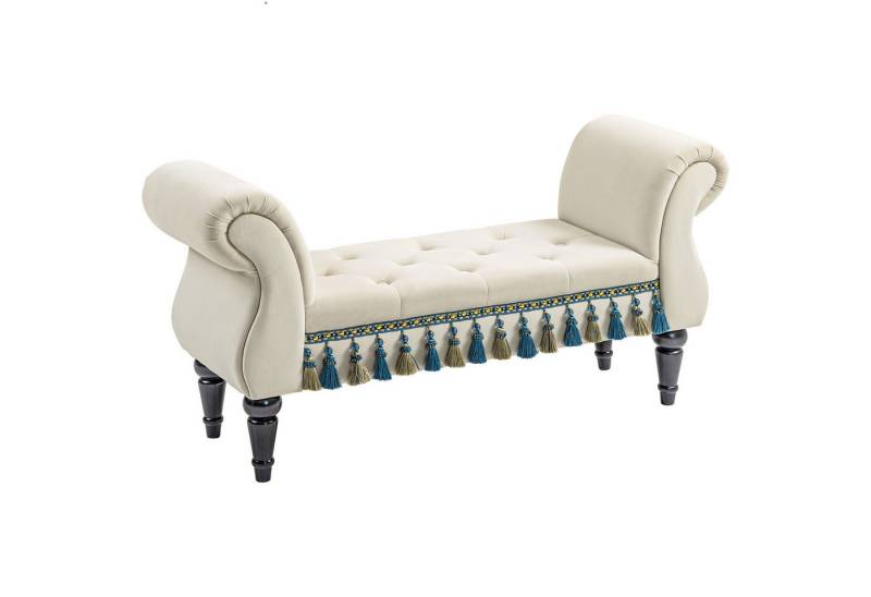 MC Star Polsterbank Schlafzimmer mit Armlehne, Vintage-Design in Samtoptik (Holzbeine, Belastbarkeit 150 kg, 117x40x58 cm, Beige) von MC Star