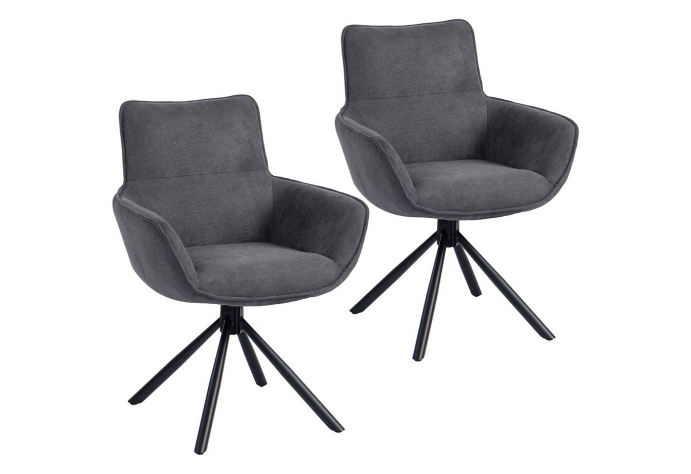 MC Star Polsterstuhl 2er-Set Esszimmerstühle, drehbar, weich gepolstert, Armlehnen (Metallbeine, Dunkelgrau) von MC Star