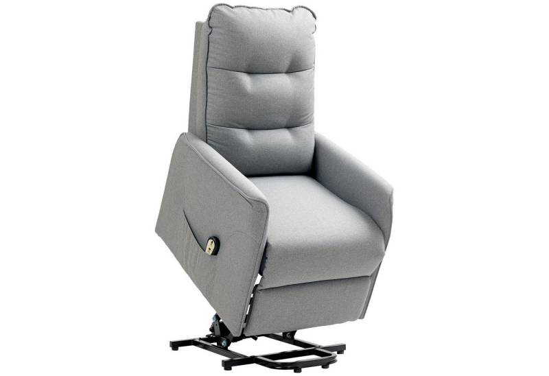 MC Star Relaxsessel Fernsehsessel mit Aufstehhilfe Elektrisch, mit Liegefunktion (TV-Sessel mit Fernbedienung, Seitentasche, Taschenfeder und Leinenoptik für Wohnzimmer, bis 150kg, Grau) von MC Star