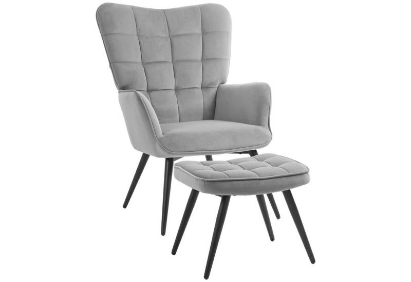 MC Star Relaxsessel Ohrensessel mit Hocker, Loungesessel Polstersessel (Samtoptik Fernsehsessel Esszimmerstuhl bis 120 kg hellgrau) von MC Star