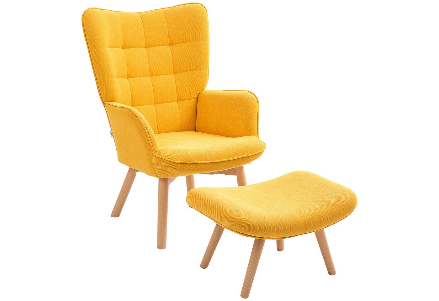 MC Star Relaxsessel Ohrensessel mit Hocker, Polstersessel in Kordoptik (Loungesessel, Armlehnstuhl mit Holzbeine, Fernsehsessel für Wohnzimmer, Orange) von MC Star