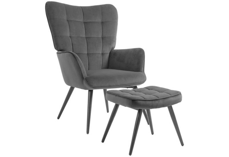 MC Star Relaxsessel Ohrensessel mit Hocker Loungesessel Polstersessel (Samtoptik bis 120 kg für Wohnzimmer Dunkelgrau) von MC Star