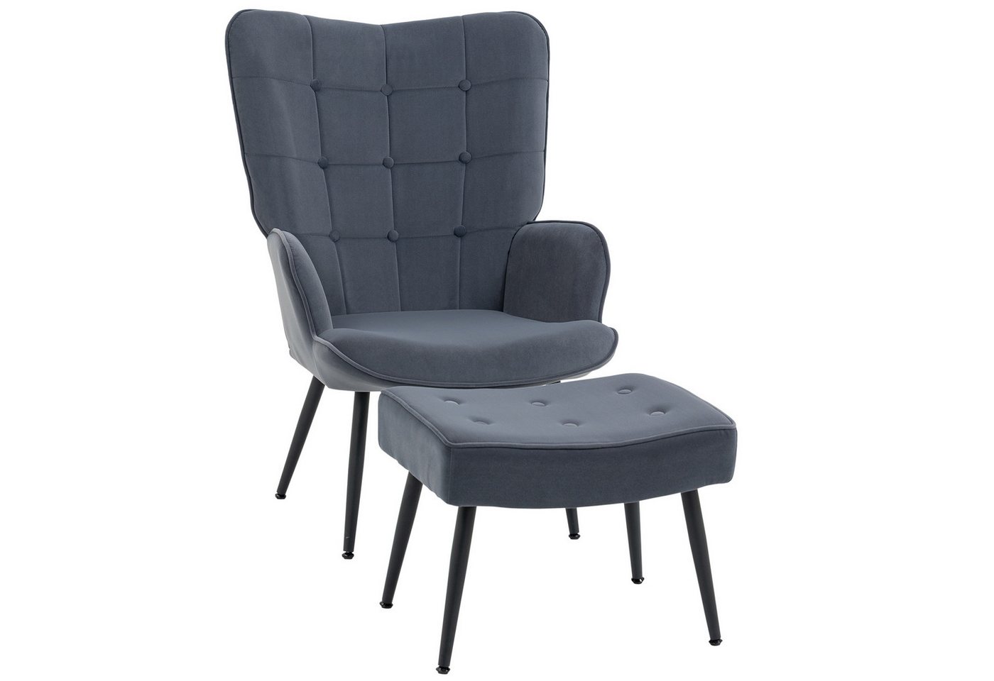 MC Star Relaxsessel Samtbezug mit Armlehnen und Fußhocker (stilvoller Esszimmerstuhl und komfortabler Relaxstuhl) von MC Star
