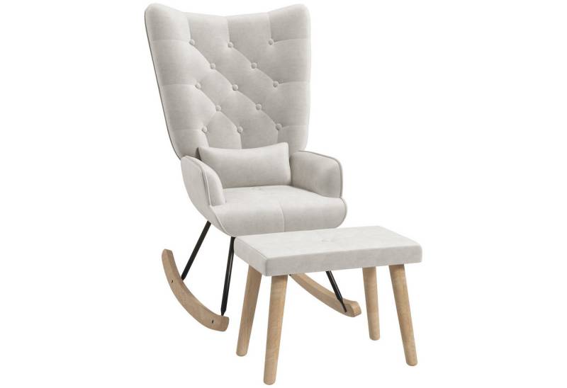 MC Star Relaxsessel Schaukelsessel mit Hocker, mit Kissen, Samtoptik, Ohrensessel (mit Holzbeine für Schlafzimmer, Wohnzimmer, 66 x 96 x 101 cm, Cremeweiß) von MC Star